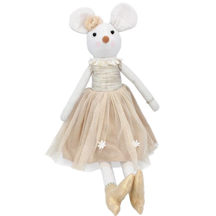 Gisela Graham White Mouse in Beige Dress Plush Ornament